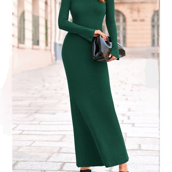 Slim Ribbed Maxi Dress in Forest Green - Women - Picture 4 of 7